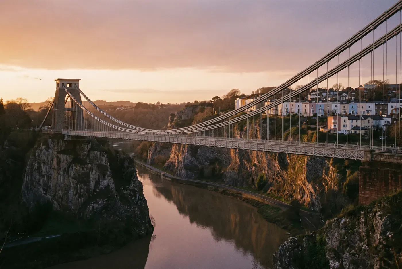 Clifton Suspension Bridge over the Avon Gorge at golden hour, Bristol